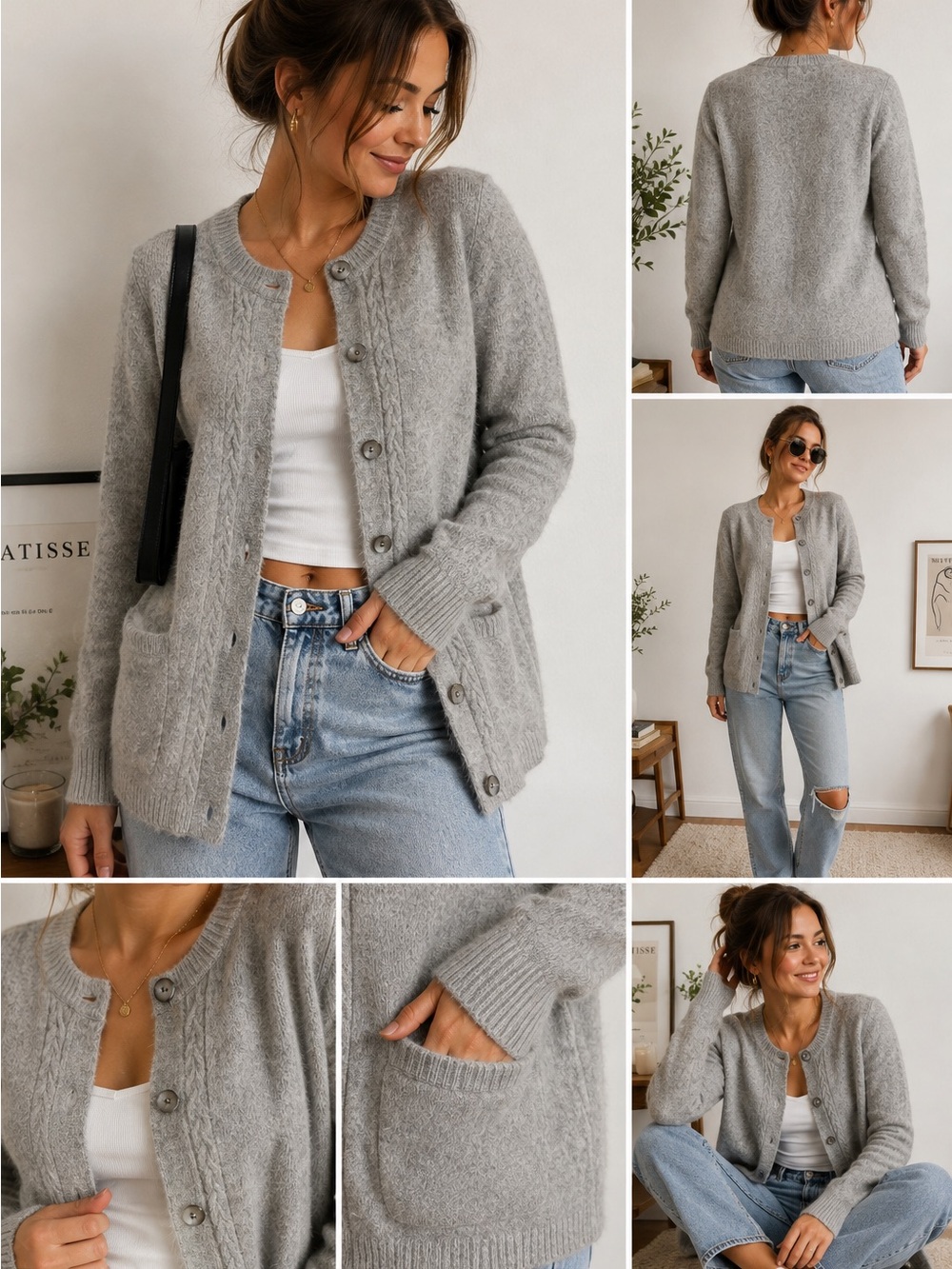 Blarney Woollen Mills Gray Lambswool Angora Cardigan Size L